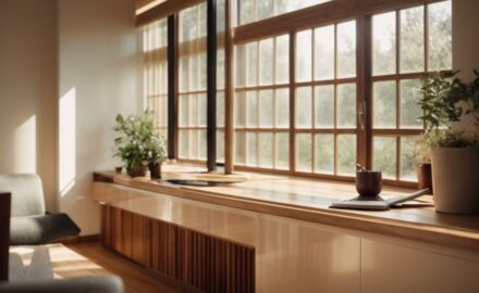 Interior of a home with sunlight filtering through textured window film