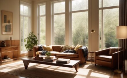 sunny living room with visible solar window film